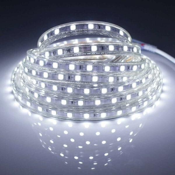 Komplett LED-stripe-sett 10 meter 220V vanntett silikon IP68 kald hvit 6000°K SMD5050 60led/m uten behov for transformator