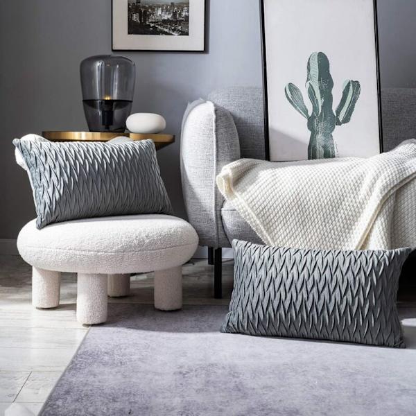 Fløyels putetrekk 30x50cm for stue sofa, sett med 2 enkle mønster firkantede putetrekk soverom dekorasjon, grå