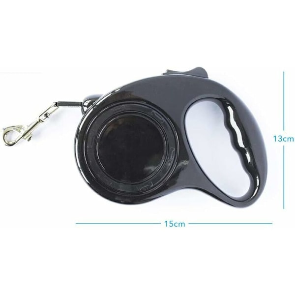 Utvidbar hundekobbel for mellomstore og små hunder, 5 meter (svart)