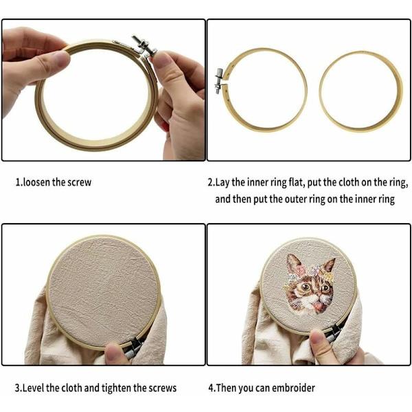 3 stk. 25 cm broderiramme i træ, rund bambus krydsstingramme, justerbar broderiramme, rund bambus cirkelsæt, Sunny