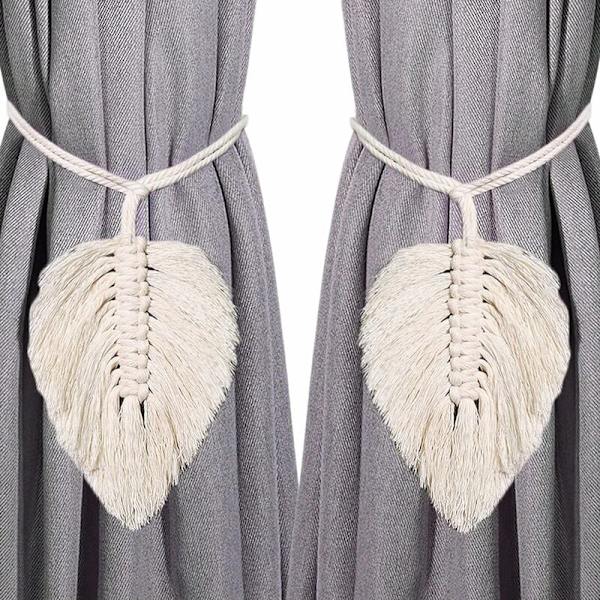 DENUOTOP 2-pack Boho Tiebacks Bladformade Makrame Bomulls Gardinhållare Gardinhållare Beige Snöre Gardin Bomullsrep Tiebacks Bomullsrep Gardin