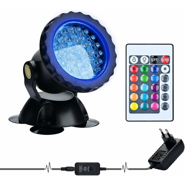 RGB akvarieprojektor, undervanns nedsenkbar fiskebelysning, IP68 vanntett LED-lampe justerbart vinkellys med fjernkontroll for hagedammen Sw