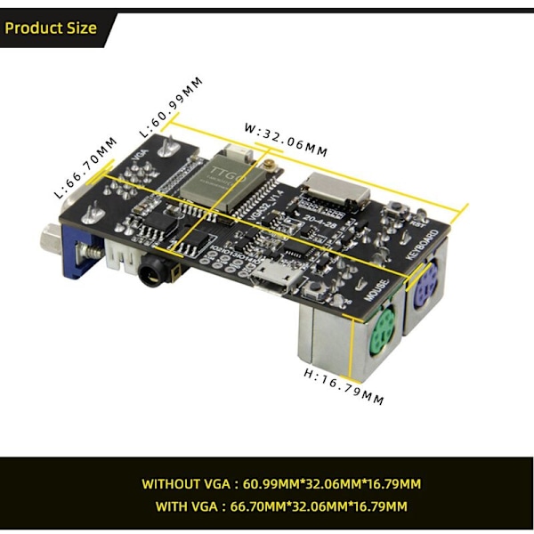 FabGL VGA32 VGA ESP32 PSRAM-modul V1.4 PS/2-controller mus ANSI-grafikbibliotek/terminalkredsløb