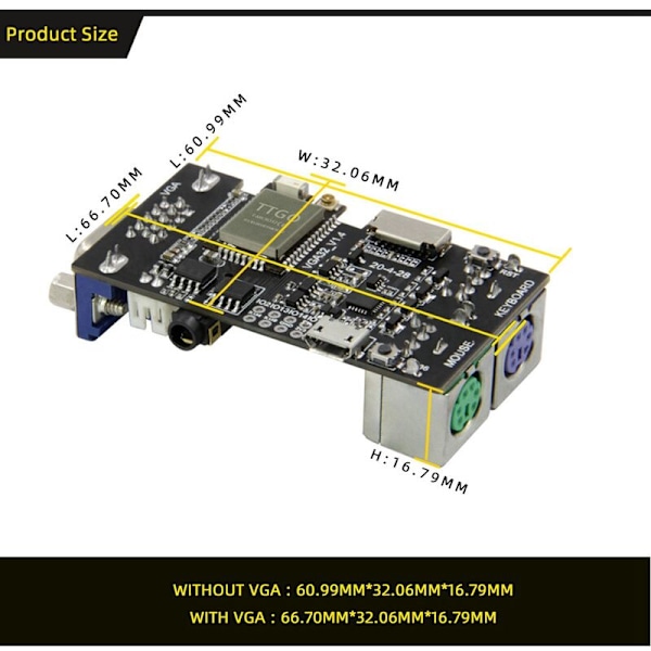 FabGL VGA32 VGA ESP32 PSRAM-modul V1.4 PS/2-kontroller Mus ANSI-grafikbibliotek/terminalkretsar