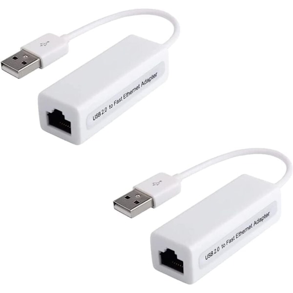 2-pak Gigabit Ethernet-nettverksadapter 100mb LAN USB 2.0 USB A til RJ45 PC Notebook Ultrabook Tablet Windows Mac - Hvit (2, Hvit)