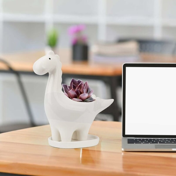 Keramisk Sukkulent Potte med Underkop, Dinosaur Form Kaktus Blomsterpotte, Mini Indendørs Plantepotte Gave Dekoration til Hjem Kontor Bonsai Plantebeholder-