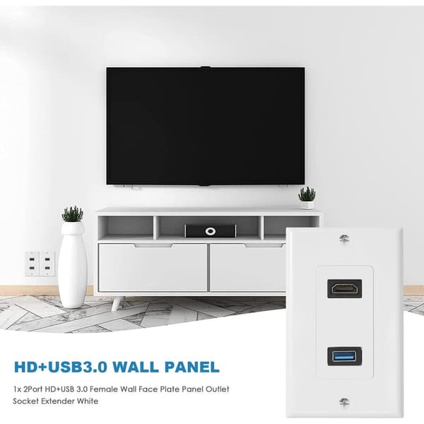 1 x 2 porter + USB 3.0 veggplatepaneluttak sokkelekspander hvit