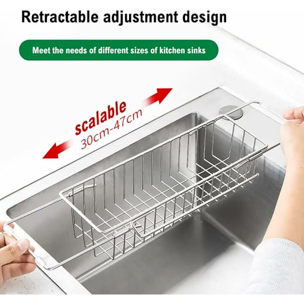 Köksho Storage, Utbyggbar Svampställ, Teleskopisk Avloppshylla i Rostfritt Stål Organizer 30-47cm Multifunktionell Snabbavlopp Handduksställ för K