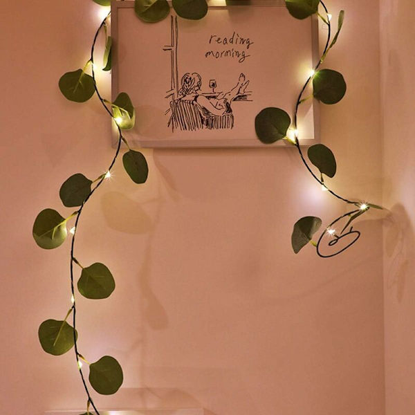 Stränglampor LED Konstgjorda Växter Grön Murgröna Blad Ranka för Heminredning Bröllop Lampa DIY Hängande Trädgård Gräsmatta Belysning, 2M 20 LED (Rankblad)