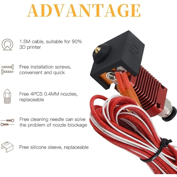 Uppgradera Hotend-monteringstyp av 24V 40W 3D-skrivarextruder, lämplig för 3D V2, 5:e, CR10 3D-skrivare