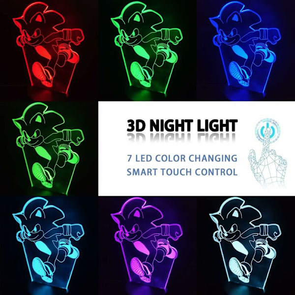 Sonic Hedgehog Lampe 3D Illusionsnattslys - 16 Fargevariasjoner/1 Fjernkontroll/1 Svart Base/-Romdekorativ Kreativ Anime Actionfigurgaver For Barn