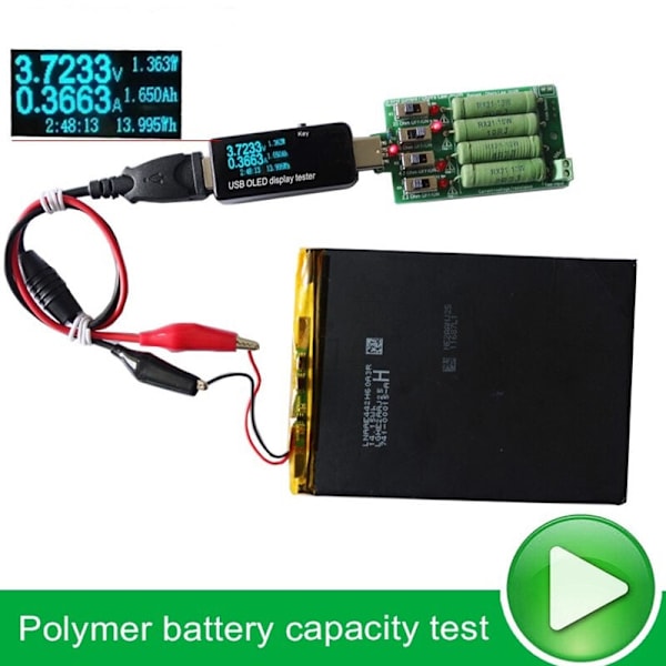 Batteritester/USB DC Voltmeter Ammeter 18650 Kapacitetsmåler Elektronisk belastningsafladningsmodstand Krokodilleklemmer Krokodilletråd