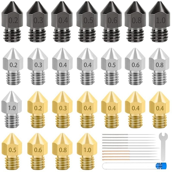 25 kpl 3D-tulostimen suulaketta kulumiskestäviä teräviä korkean lämpötilan kestäviä, mukana 10 kpl puhdistusneulaa