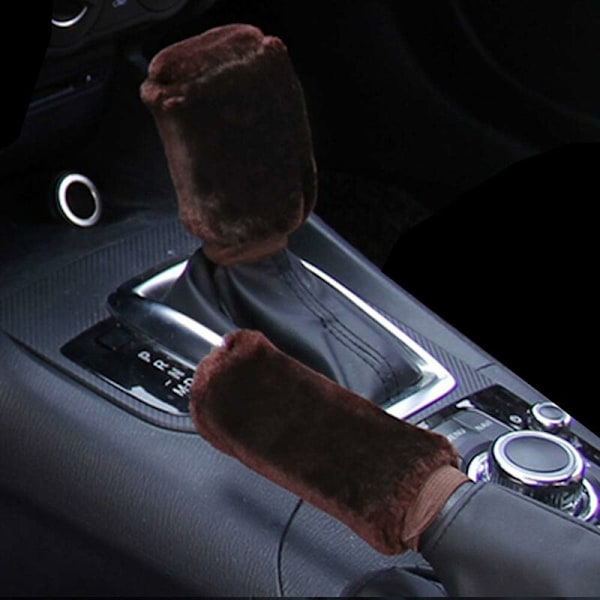 3-pack fluffig rattstyrningsöverdrag, vintervarmt rattöverdrag, handbromsöverdrag, växelspaksöverdrag, universellt plysch, halkfritt, kaffe - Fei Yu