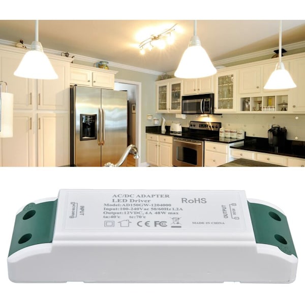 48W 4A Konstant Spänningsadapter, 12V DC LED Strömtransformator, 12V Strömförsörjning för LED från AC100‑240V