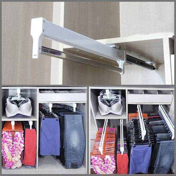 Justerbar Tøjstativ Teleskopisk Stang Rustfrit Stål Push-Pull Garderobeskab Organizer til Garderobe Hængende Skabe 397mm