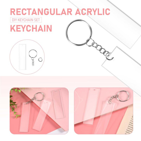 120 st rektangulära akrylnyckelringar vita transparenta akrylnyckelringar vita