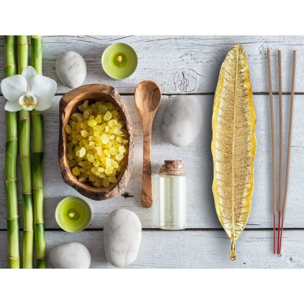Rökelsehållare i metallblad Askuppsamlare 27 cm lång rökelsebrännare (Guld)-Fei Yu