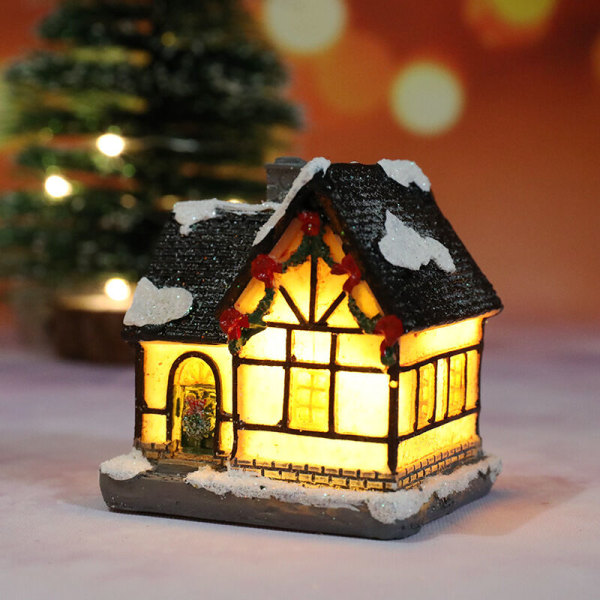 Julelys Resin Miniatyrhusmøbler Led Hus Dekorere Kreative Julegaver Belysning Fest Hjemmedekor-D