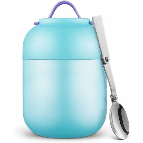 Isolerade matbehållare, Bärbar 700 ml läcksäker termos med vikbar sked i rostfritt stål, Matbehållare för skola kontor camping Blå-Fei Yu
