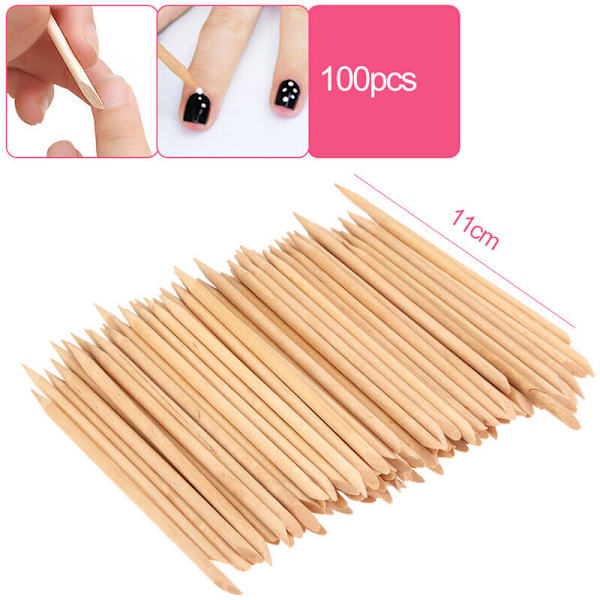 100 st orange design träpinne nagelband pusher remover manikyrvård professionella manikyrverktyg tillbehör, 11×0,4×0,4 cm