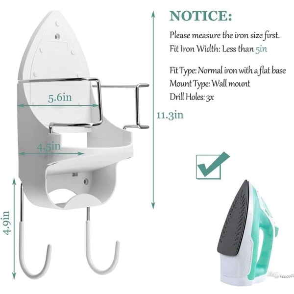 Jernstativ Veggmontert Elektrisk Jernholder Jern og Strykebrett Oppbevaringshylle med Avtakbare Kroker -2