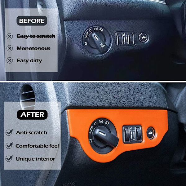 Headlight Switch Trim Panel Sticker ABS Interiør Tilbehør til Charger 2015-2021 (Orange)
