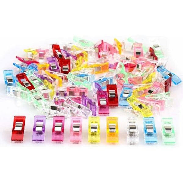 100 Pakke Multifarvede Stofclips Sytilbehør Syudstyr Multifunktionel Klemme Symaskinehjælpemidler til Syning, Quilting Clips, Hækling