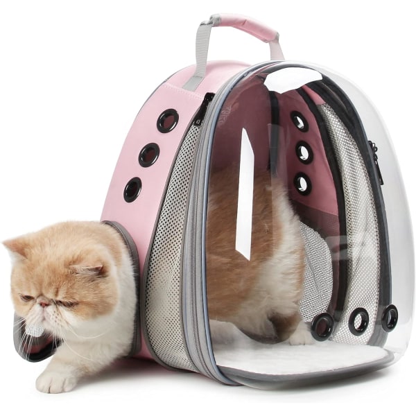 Bubble Pet Carrier -reppu, lentoyhtiön hyväksymä kissoille ja pennuille, suunniteltu matkustamiseen, retkeilyyn ja ulkoilmaseikkailuihin (vaaleanpunainen etuosa laajennettavissa)