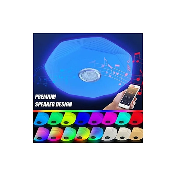 48W Dimmbar LED Taklampe med Bluetooth-høyttaler, Ø39cm Bluetooth RGB Taklampe med Fjernkontroll og Appkontroll, LED Musikk Taklampe