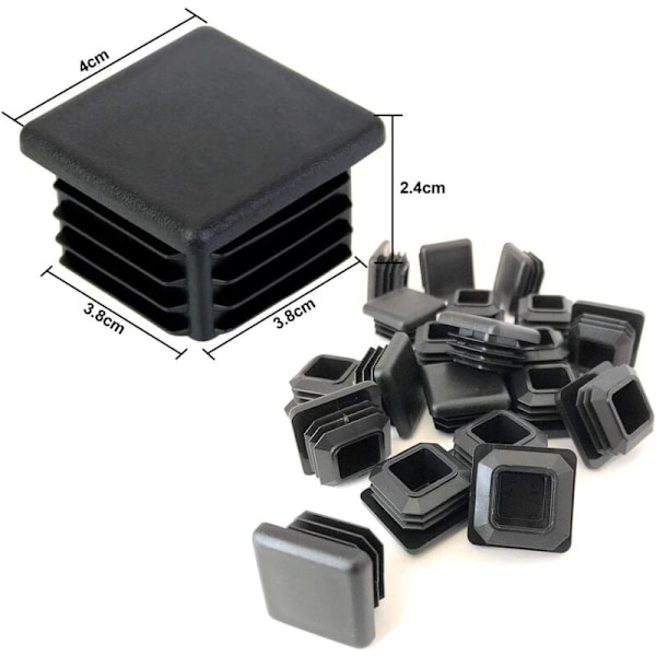 Kampanje, plastplugg 40x40mm firkantet rør ende svart plast endehette blindplugger for trampoline møbelføtter 16PCS