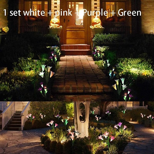 Utomhus solcellslampor för trädgården, 3-pack solcellslampor med blommor, LED-solcellslampor med färgväxling