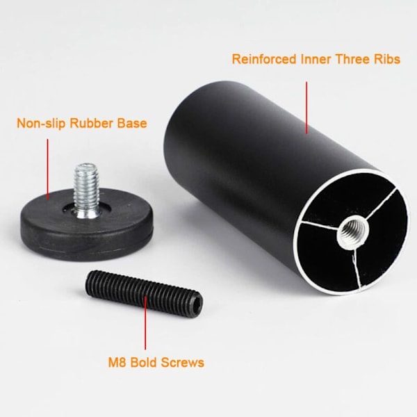 Moderne Sofabein i Aluminiumlegering, Utskiftbare Møbelbein 20 cm, for Seng, Kommode, Sylinderformet Metall Kaffebord Møbelbein