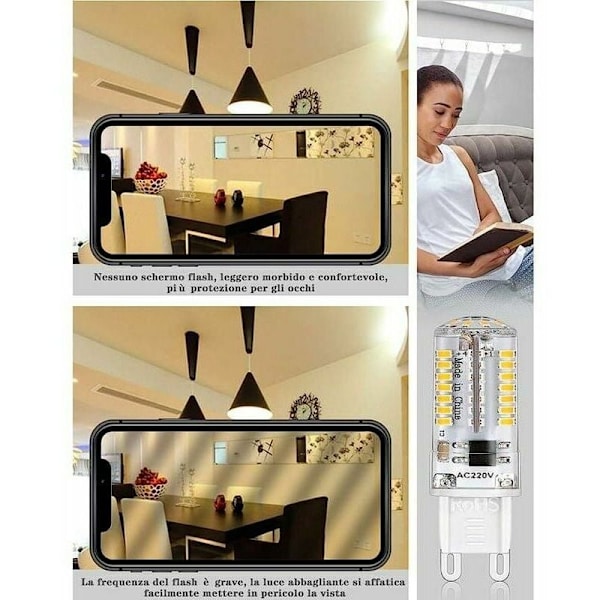 5-pack 3W G9 LED-lampa, 200LM, 3000K, Varmvit, Flimmerfri, Ej Dimbar, 360° Vinkel, Ersätter 40W G9 Halogenlampor