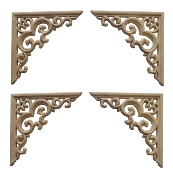 4 PCS Unpainted Wooden Moldings Decal European Wood Appliques for Furniture Cabinet Flower Decorative Wood Carving 10Cm