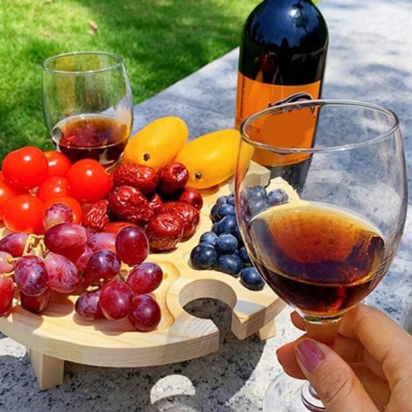 Træ sammenklappelig picnicbord med vinkopholder - 2 i 1 bærbar kreativ vinkopholder og stor rumopdelt skål