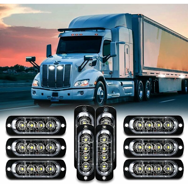 10 stk LED Sidemarkerlys, 4 LEDer 12V Vanntette for Lastebil, Foran og Bak Signal Lys, Tilhenger Signal Lys for Bil, Lastebil, Gaffeltruck Kjøretøy