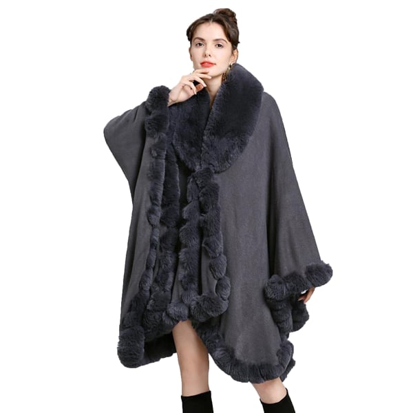 Elegant pelskrave strikket cardigan sjal Brude Bryllupsfest Cape Cape frakke med sjal Løs imiteret pelskrave, mørkegrå