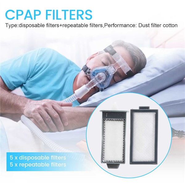 5 sæt til 2 CPAP genanvendelige pollenfiltre og engangs ultra-fine filtre