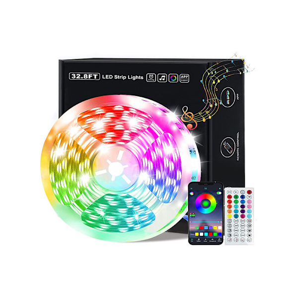 LED 15M RGB LED-lysstribe Multifarvet App-styring, LED-stribe med 44-tasters fjernbetjening, Synkroniser med musikrytme/Timerfunktion, til dekoration, bryllup