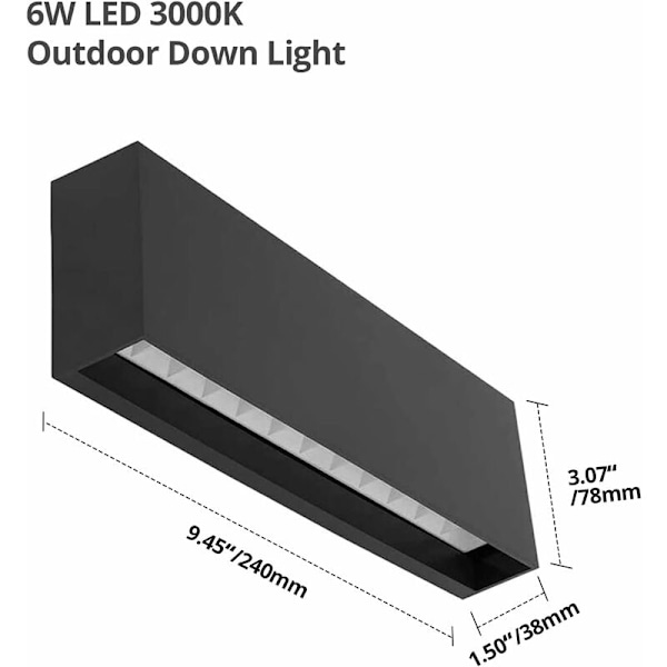 7W LED Udendørs Vægskinne Mørkegrå, IP65 Vejrbestandig Vægskinne, 3000K Varmt Hvid Moderne Udendørs Vægskinne Terrasse Indgang