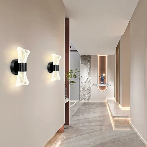 Dimbar LED-vägglampa inomhus, 10W modern LED-vägglampa kreativ design, akrylbelysning vägglampa för vardagsrum korridor sovrum trappor, svart