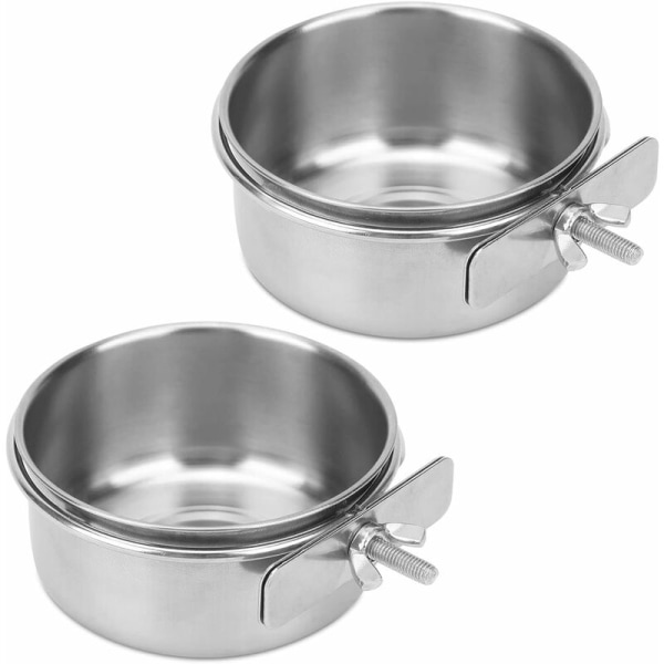 Delar i rostfritt stål fågelskålar med klämma, hållbar vattenskål, matkoppar, matskål för Chinchilla, fågelrätter för bur, fågelburmatare