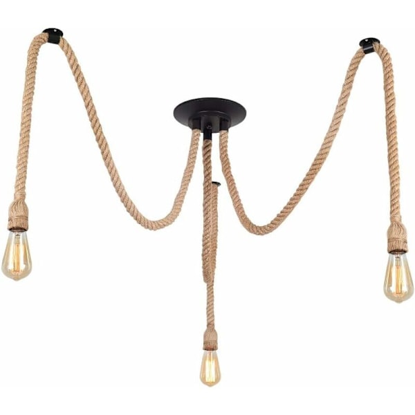 Hamplampa i Vintage Industriell Stil, Taklampa med 3 Huvuden, Lantlig Stil Träreplampa för E27 Edison Kreativ Lampa
