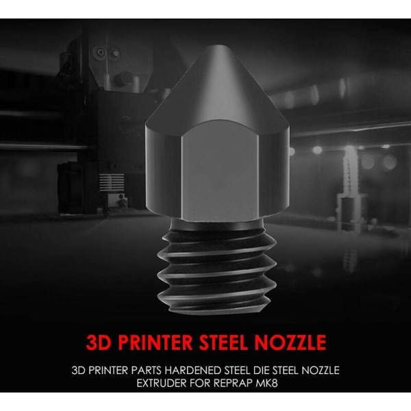 5 st/förpackning 3D-skrivardelar MK8 Härdat stålmunstycke 1,75 mm 0,4 mm för MK8 3 CR10 CR10S Hotend-kit