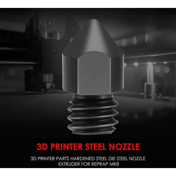 5 stk/pakke 3D-skriverdeler MK8 herdet stål dyse 1,75 mm 0,4 mm for MK8 3 CR10 CR10S Hotend-sett