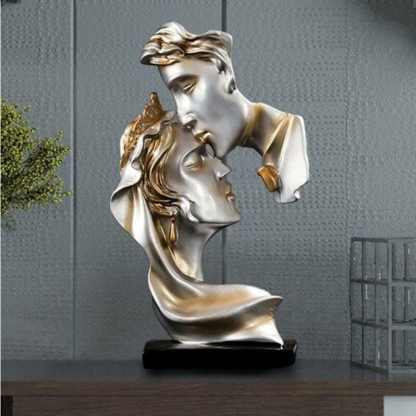 Harpiks skulptur kunst romantisk par kyss karakter statue stue vinskap ornamenter for hjemmedekor - grå