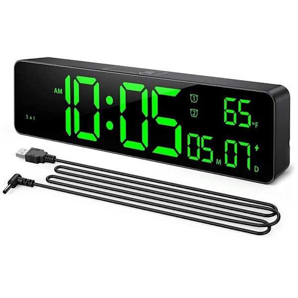 Digital väggklocka Stor display med tid, datum, temperatur, LED digital väckarklocka med snooze för sovrum