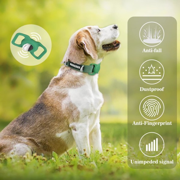 2-Pack Air Tag Hundehalsbånd Holder Kompatibel med Apple Airtag Tracker 1 Tommer, Anti-Lost og Vandtæt Airtag Cover Grøn