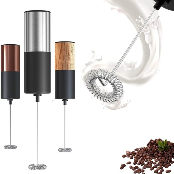 Bärbar automatisk mjölkskummare för kaffe, batteridriven elektrisk dryckmixer med visp i rostfritt stål